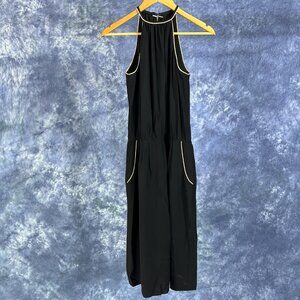 Black Halter Dress w/ Ivory Piping Details
